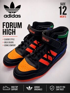 Adidas Forum High Men’s Size 12 Black Multi-Color High Top Sneakers Originals